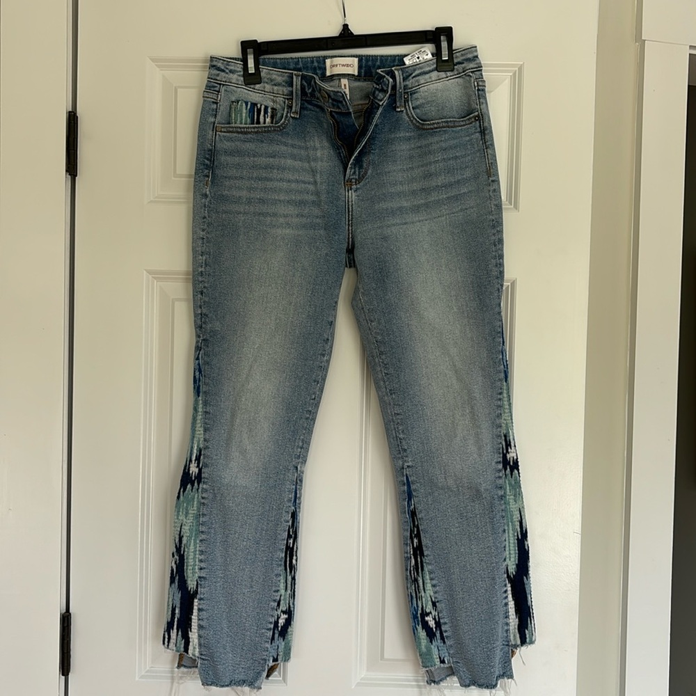 Super cool driftwood jeans with flannel inserts on side of the legs